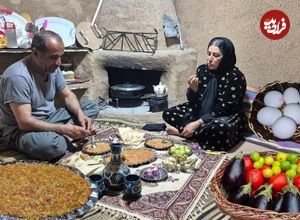 ببینید؛ غذای روستایی در ایران؛ پخت میرزاقاسمی هیزمی توسط زوج روستایی