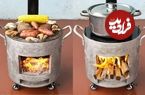ببینید؛ نحوه درست کردن یک اجاق هیزمی با قابلمه قدیمی و سیمان 
