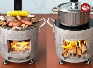 ببینید؛ نحوه درست کردن یک اجاق هیزمی با قابلمه قدیمی و سیمان 