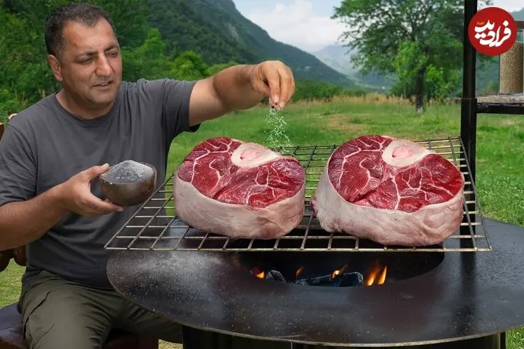 ببینید| غذای روستایی در آذربایجان؛ پخت استیک و نان و دم کردن چای در طبیعت
