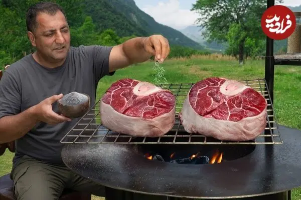 ببینید| غذای روستایی در آذربایجان؛ پخت استیک و نان و دم کردن چای در طبیعت
