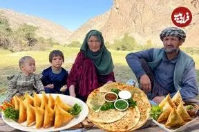 ببینید| غذای روستایی در افغانستان؛ پخت بولانی توسط زوج افغان در کوهستان