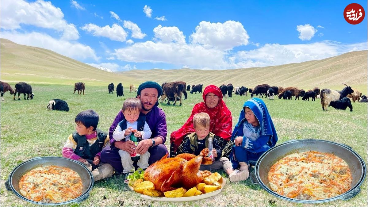 ببینید| غذای روستایی در افغانستان؛ پخت کابلی پلو در دامنه کوه
