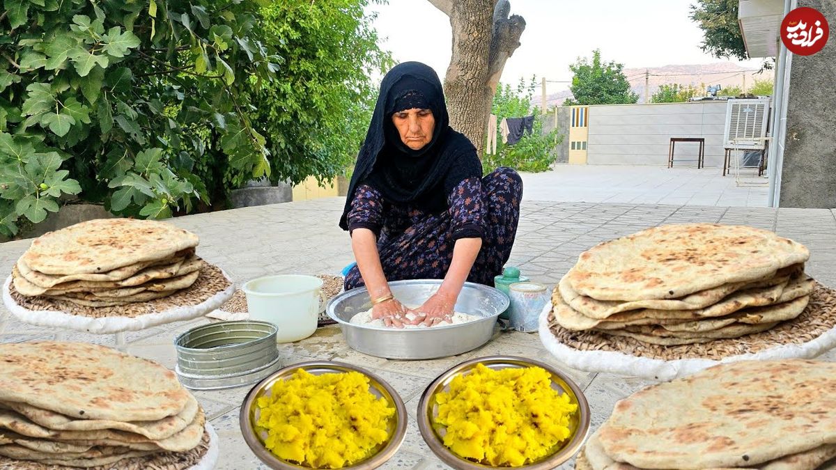 ببینید؛ غذای روستایی در ایلام؛ پخت نان محلی ساجی و تهیه یک خوراک با سیب زمینی