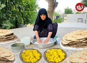 ببینید؛ غذای روستایی در ایلام؛ پخت نان محلی ساجی و تهیه یک خوراک با سیب زمینی