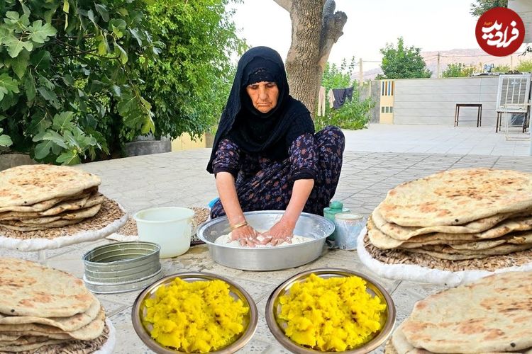 ببینید؛ غذای روستایی در ایلام؛ پخت نان محلی ساجی و تهیه یک خوراک با سیب زمینی