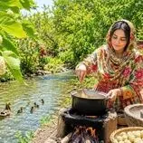 ببینید| غذای روستایی در ایران؛ برداشت توت سفید از درخت و تهیه کیک با آن
