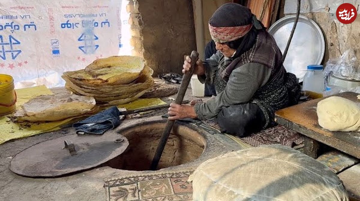 ببینید؛ غذای روستایی در ایران؛ پخت نان گرده سنتی توسط دو مادر بزرگ