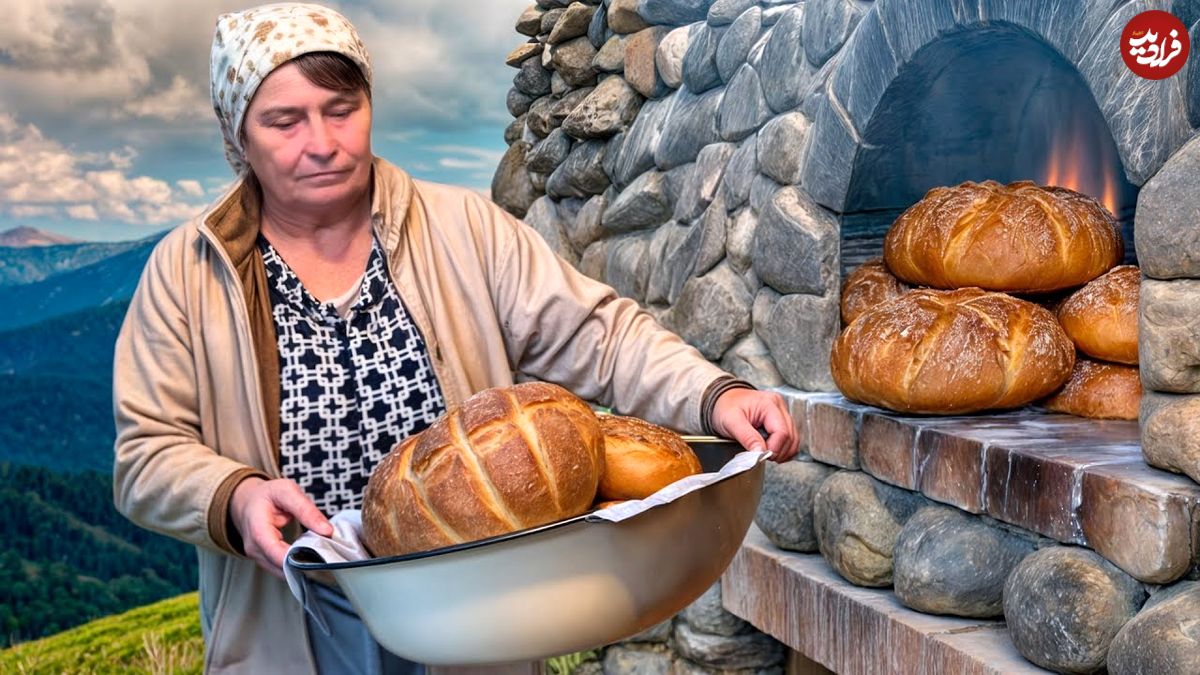 ببینید؛ غذای روستایی در اوکراین؛ پخت نان سنتی هزار ساله توسط مادربزرگ روستایی