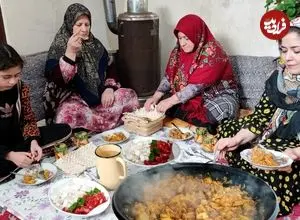 ببینید| غذای روستایی در ایران؛ پخت غذای سنتی ساج قاورما با مرغ در روستا