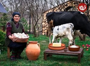 ببینید؛ غذای روستایی در آذربایجان؛ تهیه کره و پنیر محلی به روش مادربزرگ روستایی