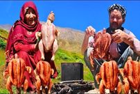 ببینید؛ غذای روستایی در افغانستان؛ کباب مرغ طعم دار شده