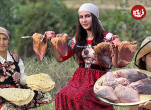 (ویدئو) فرآیند تهیه کباب «دل و جگر گاو» به روش خانواده روستایی گیلانی