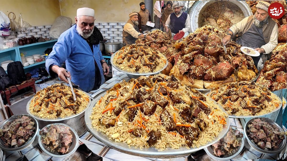 ببینید؛ غذای خیابانی در افغانستان؛ پخت 350 کیلوگرم کابلی پلو با گوشت در کابل