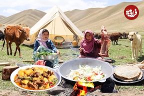 ببینید؛ غذای روستایی در افغانستان؛ پخت یک آبگوشت محلی و نان تازه در طبیعت