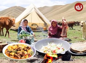 ببینید؛ غذای روستایی در افغانستان؛ پخت یک گوشت محلی و نان تازه در طبیعت