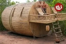 ببینید| نحوه ساخت یک ویلای متفاوت و زیبا با چوب و بامبو در جنگل های کامبوج