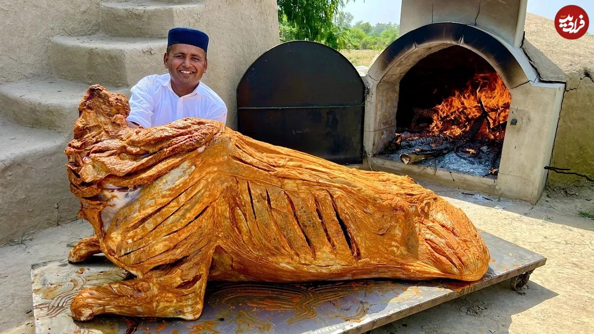 (ویدئو) غذای روستایی؛ کباب کردن 4 ساعته بوفالوی 200 کیلوگرمی در تنور