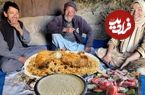ببینید| غذای روستایی در افغانستان؛ پخت کابلی پلو در غار توسط خانواده افغان