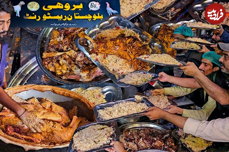 (ویدئو) غذای خیابانی در پاکستان؛ پخت چلو گوشت بز و چلو دنده گوسفند