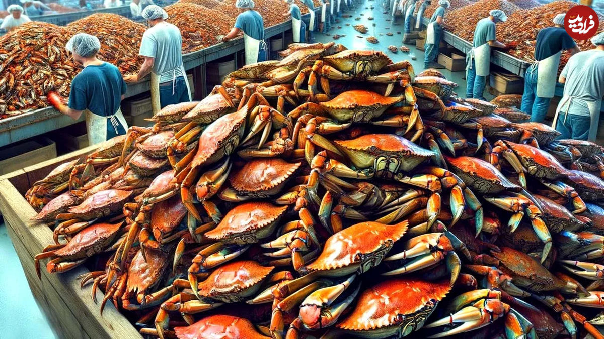 (ویدئو) نحوه صید و پردازش میلیاردها خرچنگ بزرگ در آمریکا 