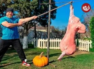 ببینید| غذای روستایی در آذربایجان؛ پخت گوشت بره در دل کدو تنبل و در روستا