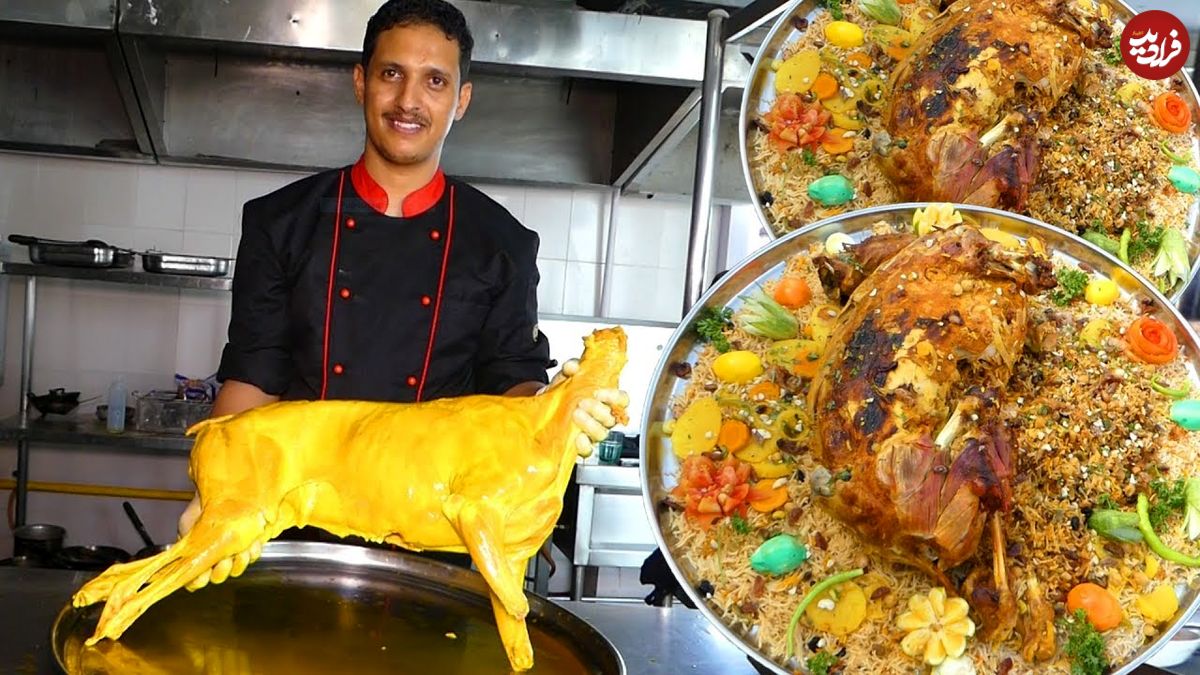 ببینید؛ غذای خیابانی در هند؛ پخت بره شکم پر به سبک عربی در حیدر آباد