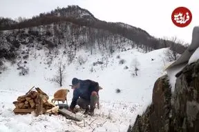 ببینید| غذای  روستایی در آذربایجان؛ پخت استیک روی سنگ داغ در کوهستانی برفی