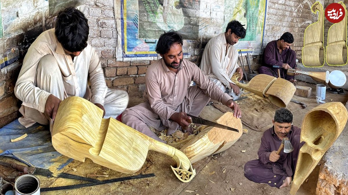 ببینید؛ مراحل تماشایی ساخت ساز سنتی رباب با چوب در پاکستان