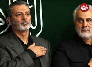 عکس؛ سفر به تاریخ؛ «امیر موسوی، فرماندۀ جدید ستاد کل» در مراسم ترحیم پدر «سردار سلیمانی»؛ سال 96
