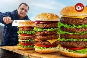 ببینید| غذای روستایی در آذربایجان؛ تهیه برگر غول پیکر در طبیعت روستا