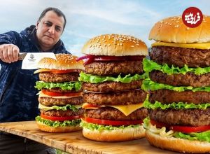 ببینید| غذای روستایی در آذربایجان؛ تهیه برگر غول پیکر در طبیعت روستا