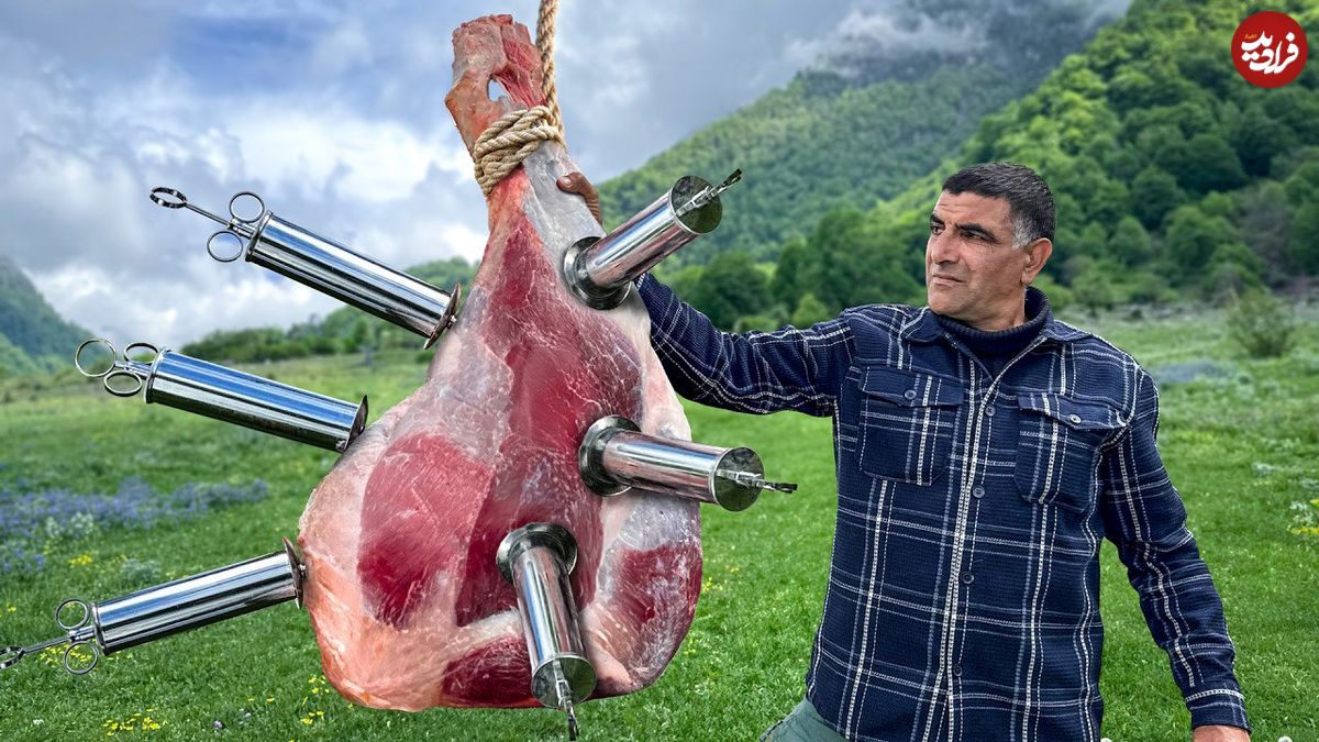 ببینید؛ غذای روستایی در آذربایجان؛ کباب کردن ران گوساله در تنور گلی