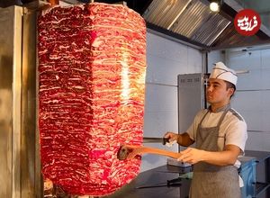 (ویدئو) غذای خیابانی در ازبکستان؛ پخت شاورما با 150 کیلو گوشت