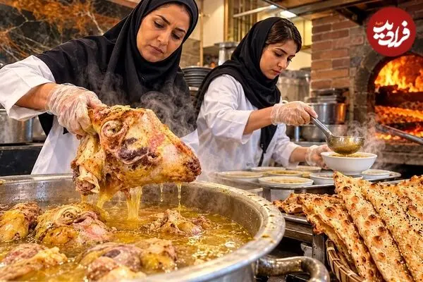 ببینید| غذای خیابانی در ایران؛ مراحل دیدنی طبخ کله پاچه همراه با پخت نان سنگک در مشهد
