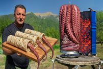 ببینید| غذای روستایی در آذربایجان؛ تهیه دونر کباب با اختاپوس در طبیعت