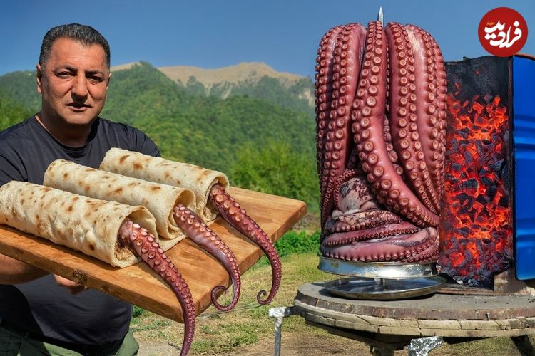 ببینید| غذای روستایی در آذربایجان؛ تهیه دونر کباب با اختاپوس در طبیعت