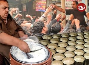 ببینید؛ غذای خیابانی در پاکستان؛ نحوه تهیه لاسی، نوشیدنی محبوب لاهوری ها