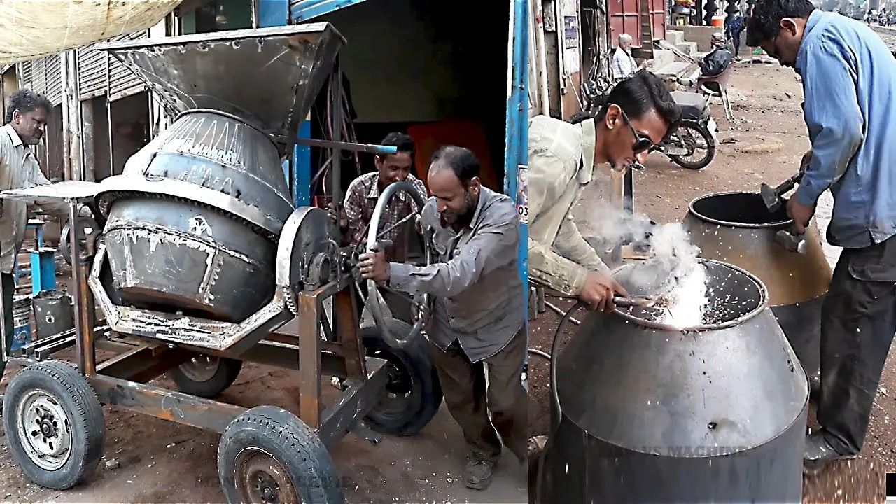 (ویدئو) فرایند تماشایی و پرزحمت تولید میکسر بتن فولادی توسط کارگران پاکستانی