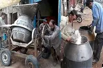 (ویدئو) فرایند تماشایی و پرزحمت تولید میکسر بتن فولادی توسط کارگران پاکستانی