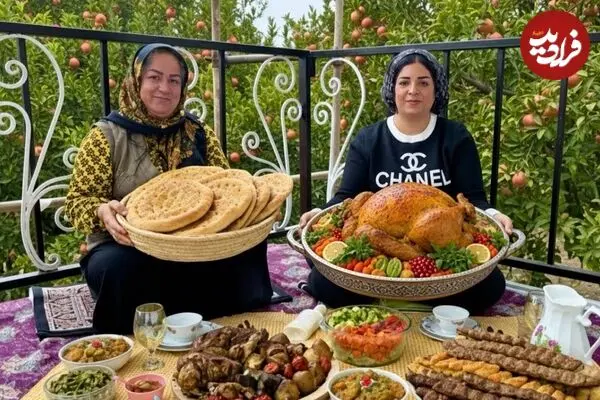 ببینید| غذای روستایی در ایران؛ کباب کردن 3 مرغ شکم پر و تهیه نان سنتی و سالاد