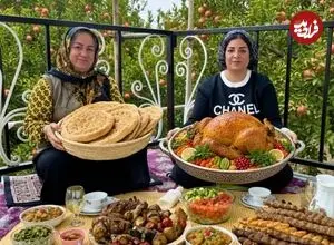 ببینید| غذای روستایی در ایران؛ کباب کردن 3 مرغ شکم پر و تهیه نان سنتی و سالاد