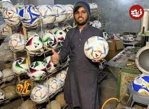 ببینید| مراحل دیدنی تولید انبوه و دستی توپ فوتبال در پاکستان