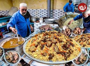 ببینید؛ غذای خیابانی در افغانستان؛ پخت 350 کیلو قابلی پلو با گوشت در کابل 