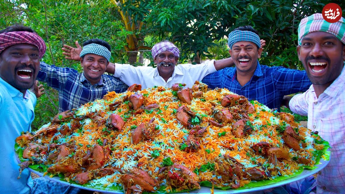 ببینید؛ غذای روستایی در هند؛ پخت بریانی با 200 عدد بلدرچین در طبیعت روستا