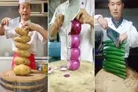 (ویدئو) مهارت شگفت انگیز این سرآشپزها در برش زدن صیفی جات را ببینید
