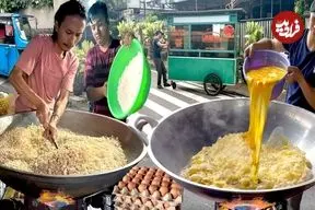 ببینید| غذای خیابانی در اندونزی؛ تهیه غذا با برنج و 300 تخم مرغ در جاکارتا