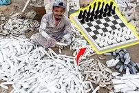 ببینید| مراحل دیدنی ساخت شطرنج دست ساز با سنگ عقیق و مرمر در پاکستان