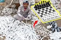 ببینید| مراحل دیدنی ساخت شطرنج دست ساز با سنگ عقیق و مرمر در پاکستان