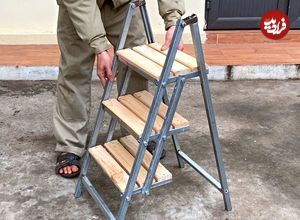 ببینید| مراحل ساخت یک نردبان فلزی تاشو خلاقانه توسط صنعتگر چینی